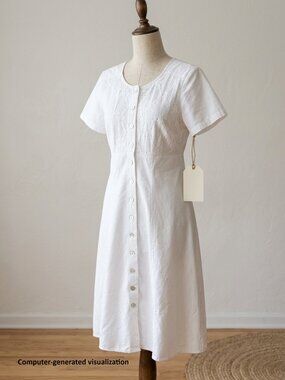 Vintage Coldwater Creek White 100% Cotton Midi Dress with Crochet Detail